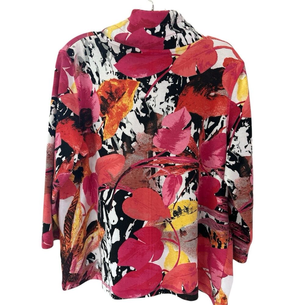 Onque Casuals Leaf Print Zip Up Jacket Large Rhinestone Art to Wear Pink Orange - Picture 3 of 8